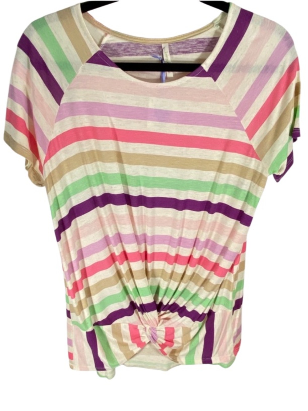 NWT! Candy Stripes Linen Blend Twist Tee
